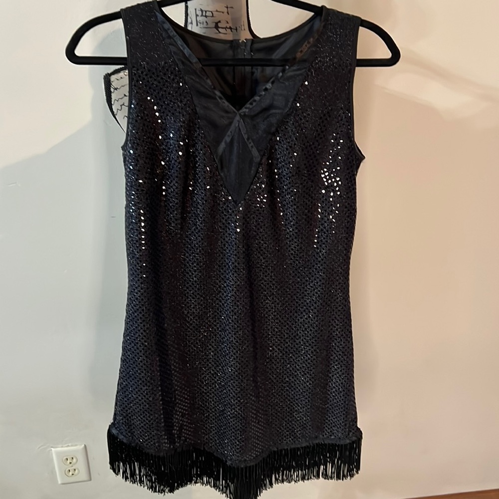 Black sequin fringe party dress